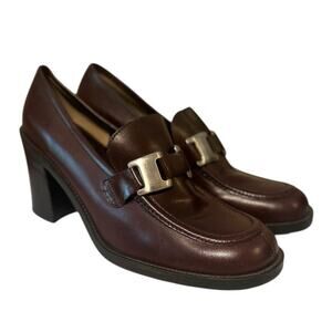 VTG Nine West Shoes Womens 9 Leather Loafers Block Heel Brown Classic Y2K